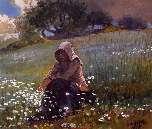 (image for) Handmade oil painting Copy paintings of famous artists Winslow Homers Paintings Girl and Daisies
